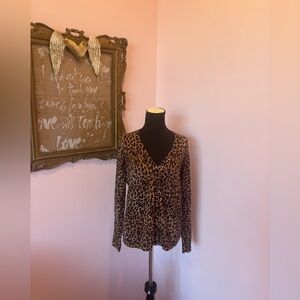 SPANNER Brown Leopard Print V-Neck Cardigan